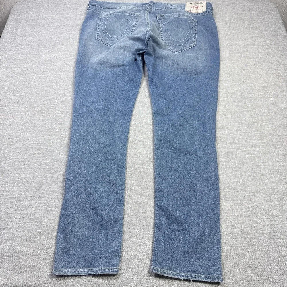 True Religion Jeans Mens 44x34 Straight‎ Blue Light Wash Denim Logo Pockets